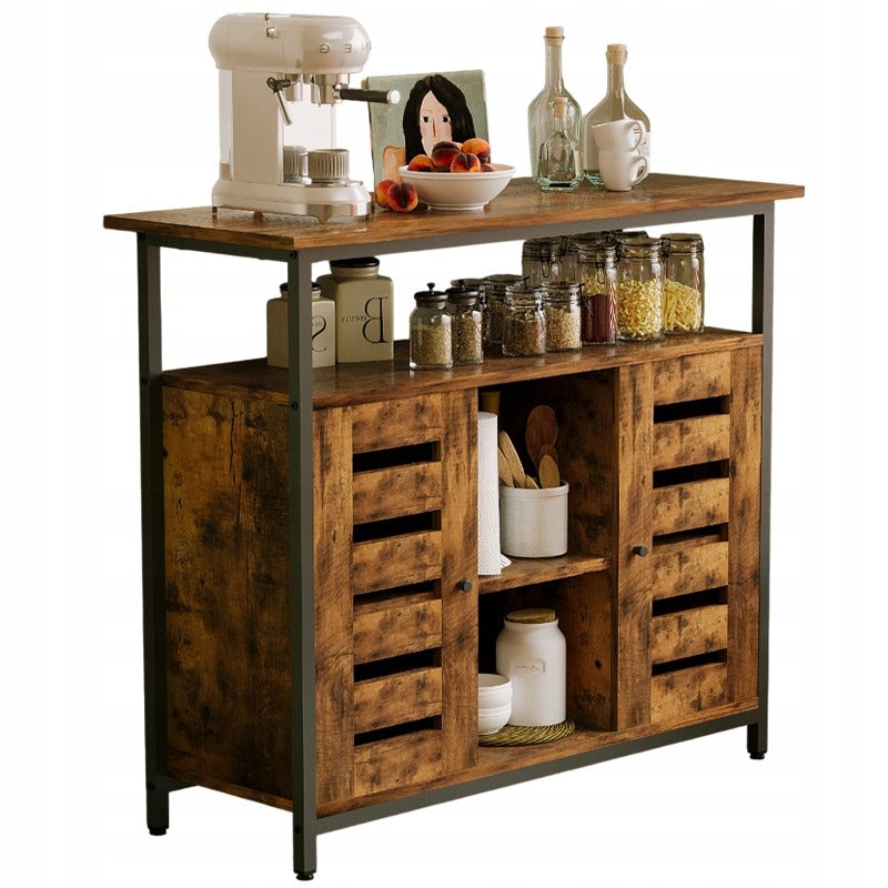 Bufet Stil Loft Maro cu Rafturi Deschise, Dulap Lateral Bucatarie si Living, 90x35x80 cm
