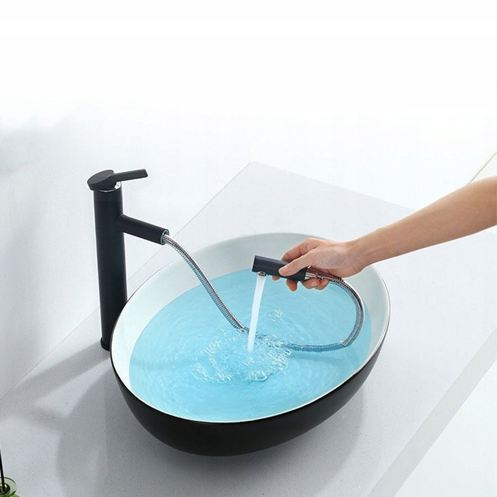 Lavoar Rebiko 42 cm – ceramică alb + negru, stil modern minimalist