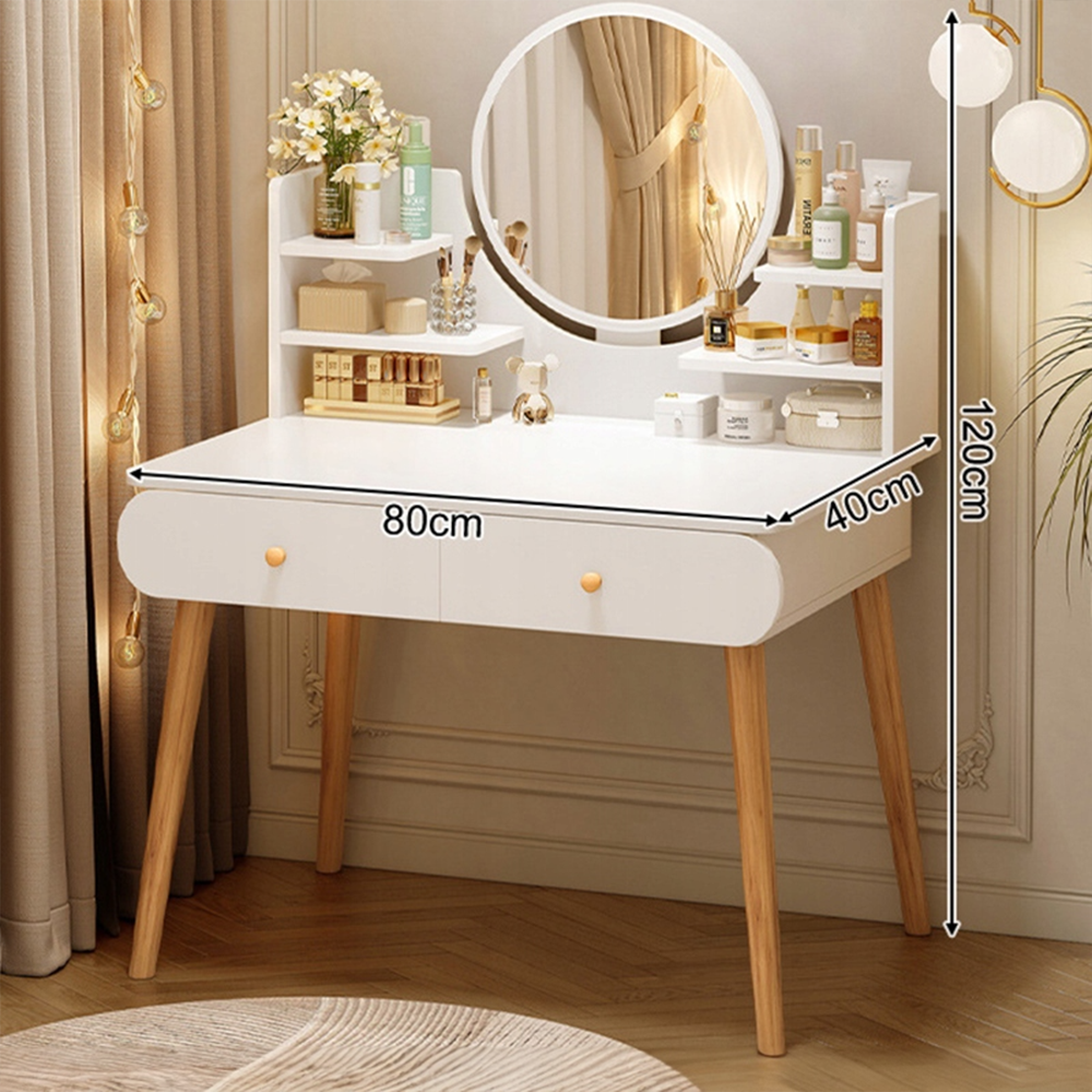 Măsuță toaletă albă 80x40 cm – cu oglindă, design modern