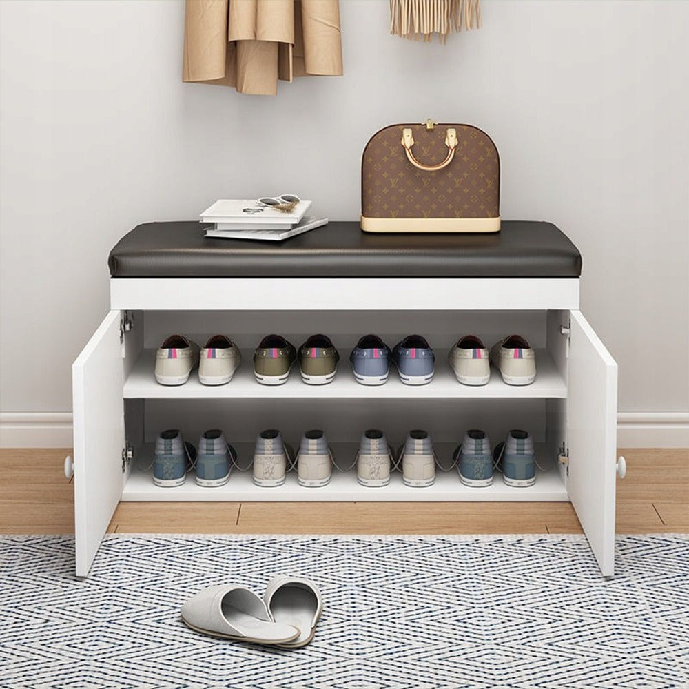 Bancă pantofi compactă 60 cm – alb, MDF, depozitare integrată pentru hol
