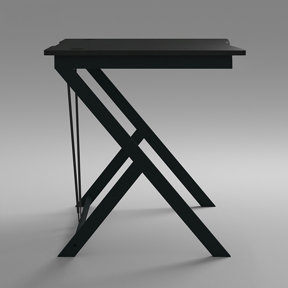 Birou gamer 100x50 cm – negru carbon, MDF + oțel, compact