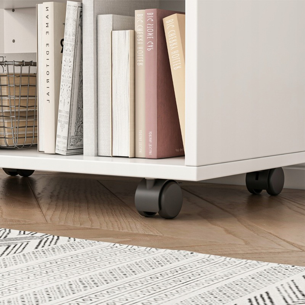 Masă birou 60 cm – alb, MDF + metal, pentru imprimantă și documente