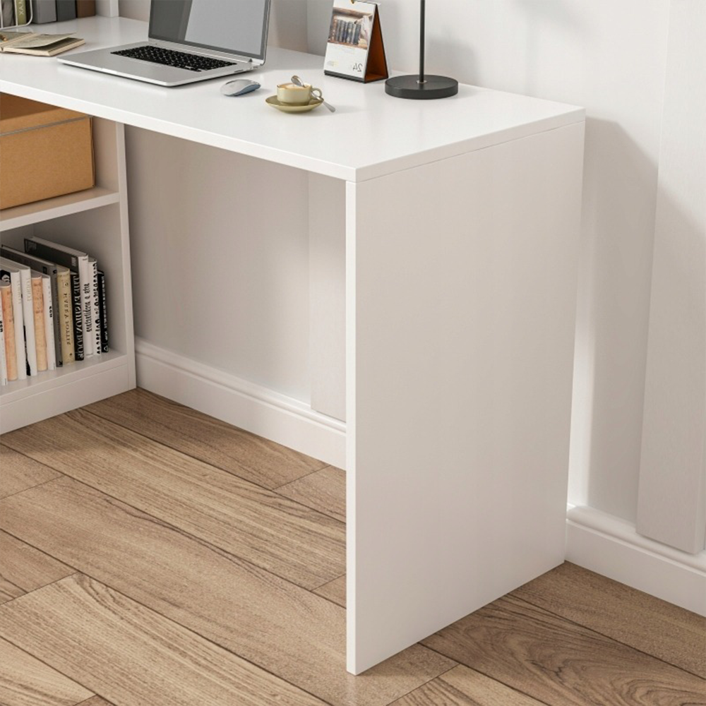 Birou cu bibliotecă 125 cm – alb, 5 polițe, MDF, organizare eficientă