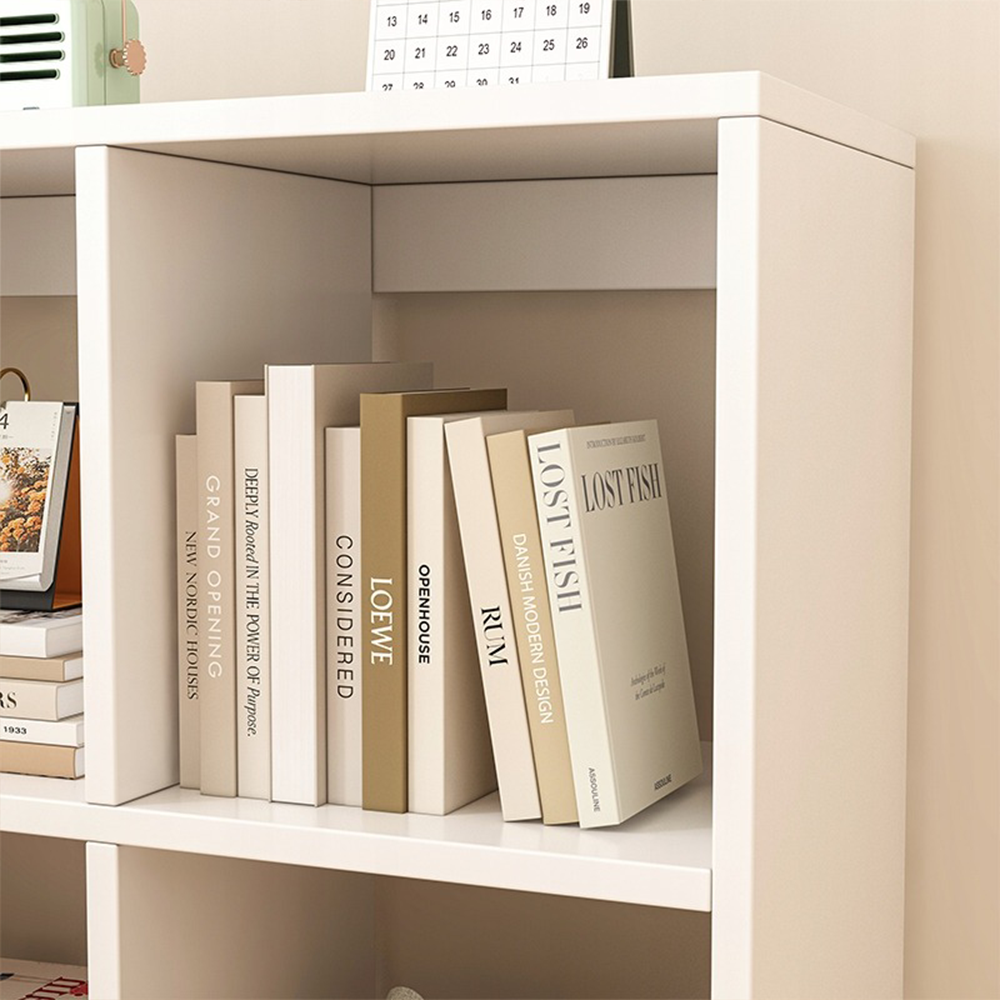 Bibliotecă modulară 6 compartimente – alb, 100 cm, MDF, organizare eficientă