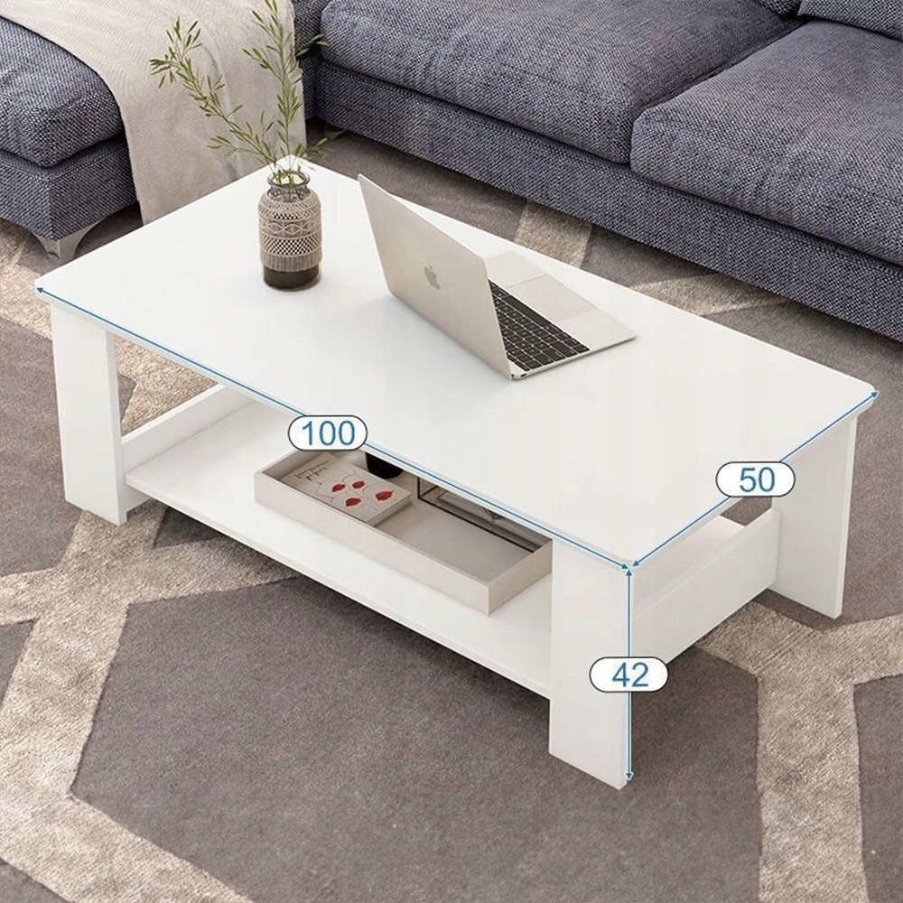 Masă cafea albă 100 cm – cu raft, MDF, stil modern/scandinav