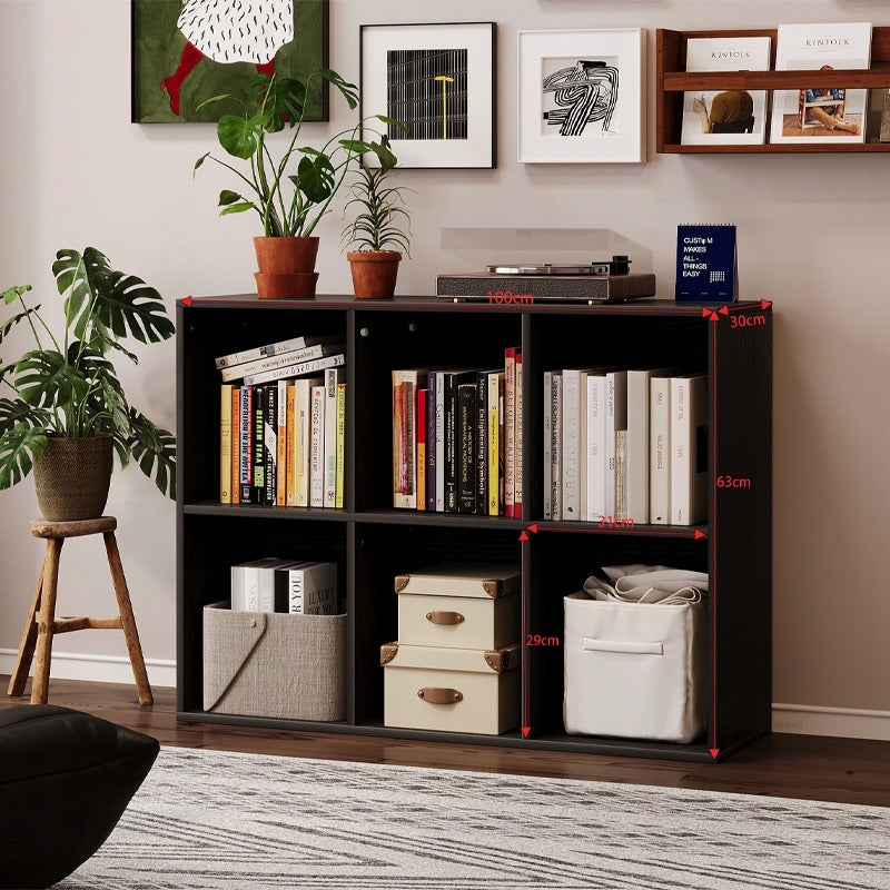 Biblioteca Modulara tip Cub 3x2 cu 6 Compartimente, Negru Mat, 100x30x63 cm