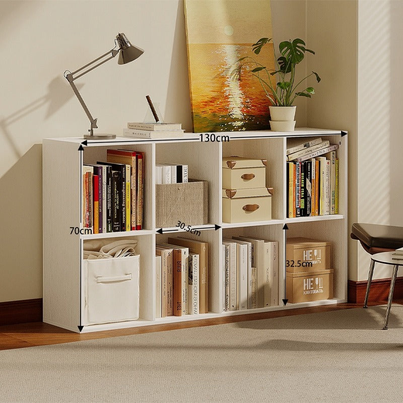 Etajeră Compartimentată 8 Cuburi 130cm – Bibliotecă Joasă Albă 4x2