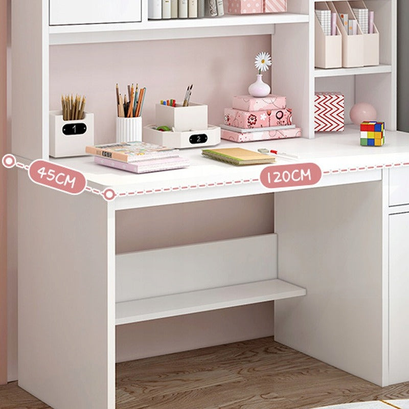 Birou cu Biblioteca Integrata 120x45x146 cm, Alb, Ansamblu cu 7 Rafturi din MDF