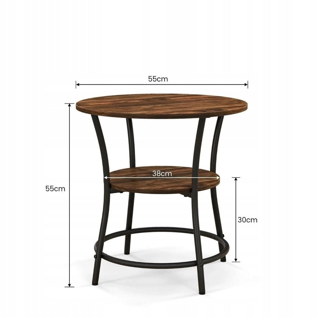 Măsuță living rotundă – 55 cm, maro + negru, stil loft