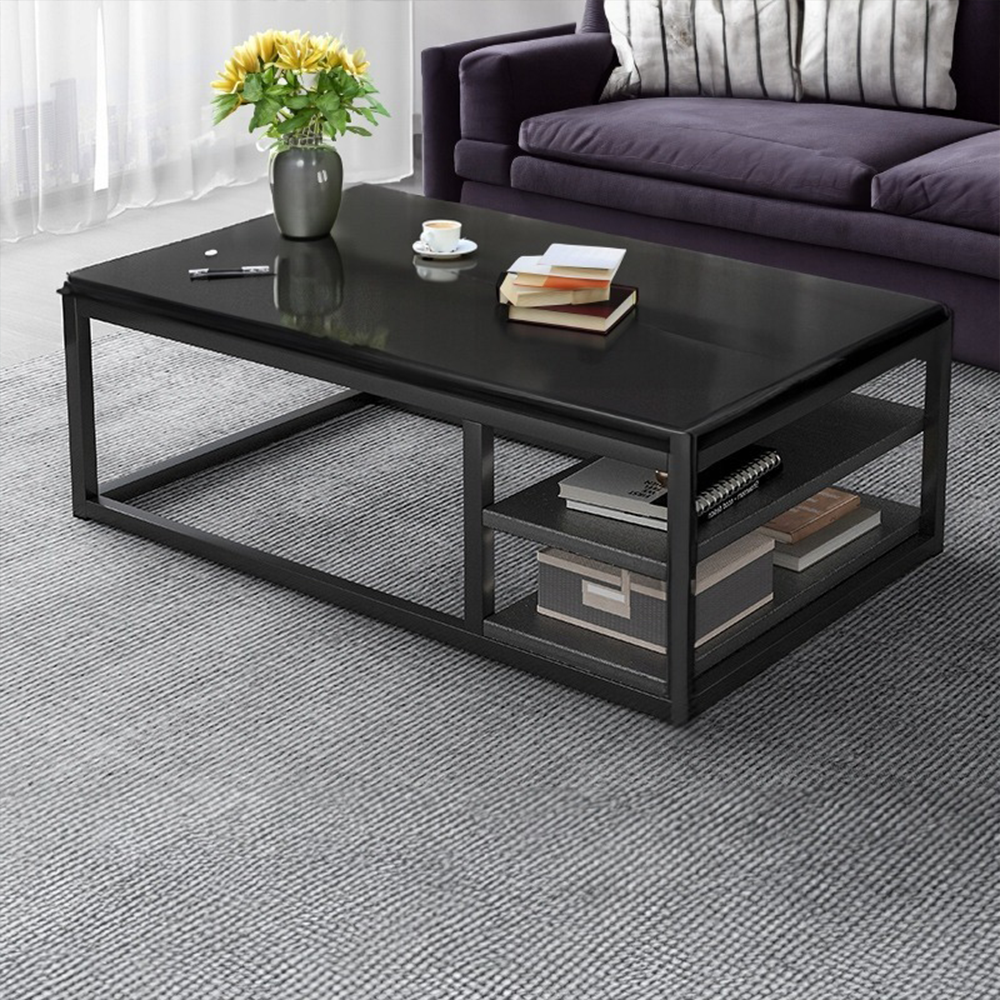 Masă cafea 120 cm – MDF, rafturi, stil industrial pentru living