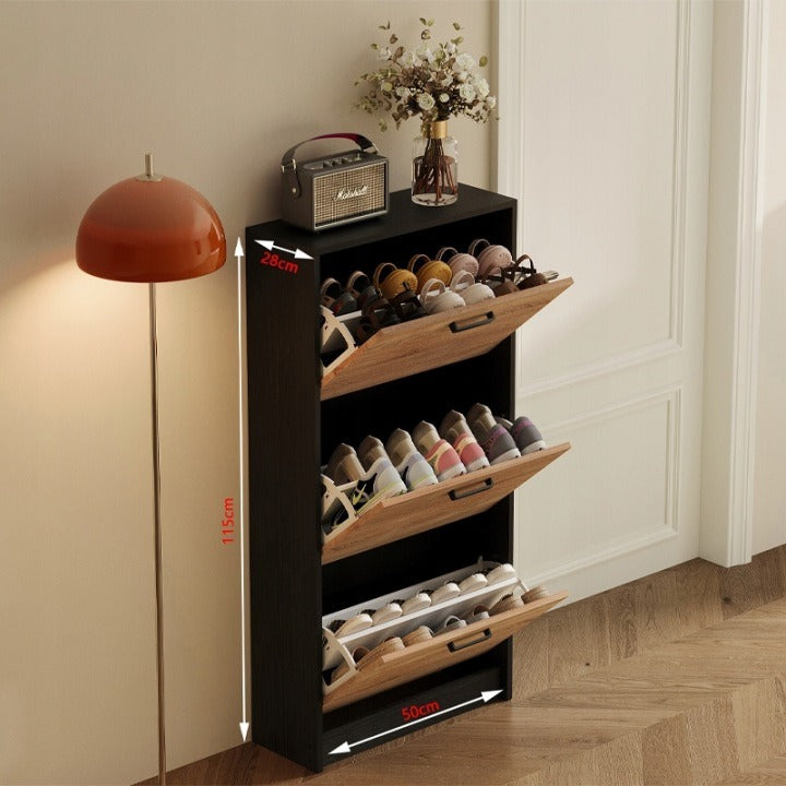 Pantofar Slim pentru Hol cu 3 Compartimente Rabatabile, Maro Deschis, 50x28x115 cm