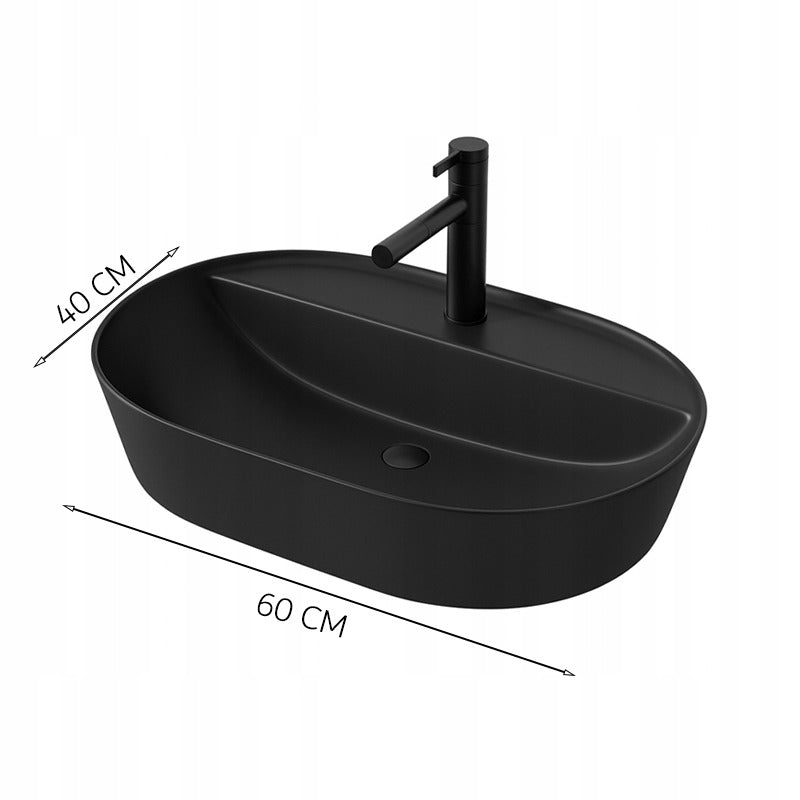 Lavoar ceramic 60 cm – negru, design modern, cu orificiu baterie