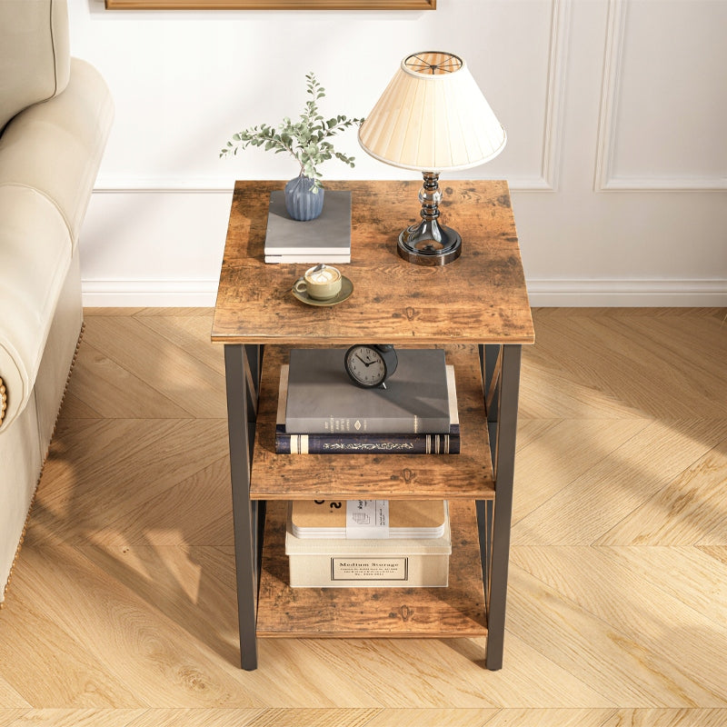 Noptieră loft 40 cm – maro rustic, 2 polițe, MDF + cadru metalic