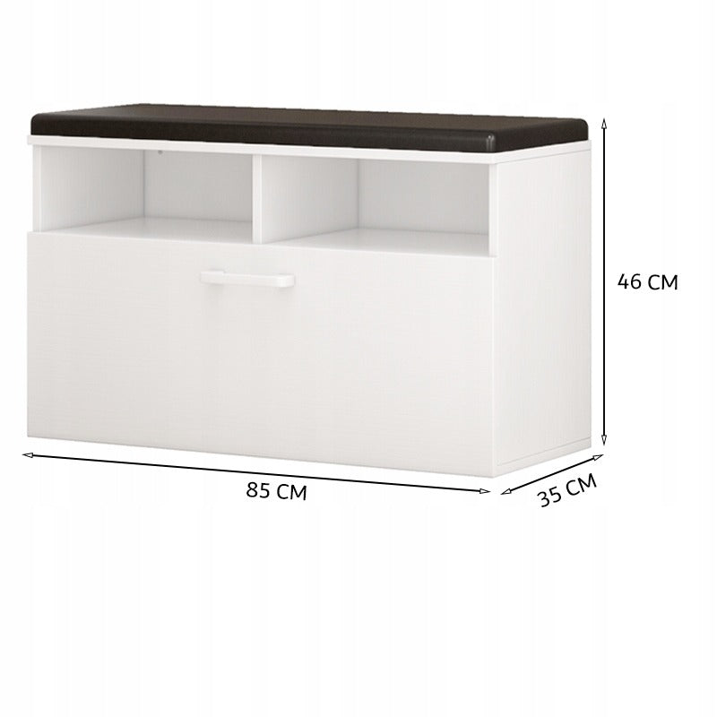 Dulap pantofi cu bancă – 85 cm, alb, 6 rafturi, pentru hol