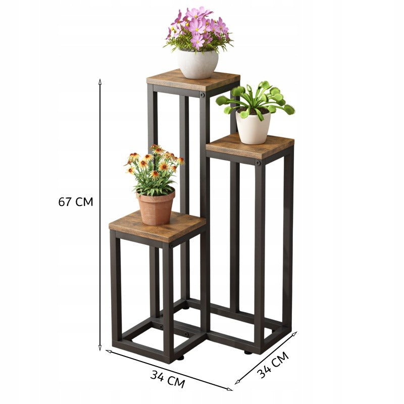 Raft flori 3 etaje – suport plante metalic, design rustic