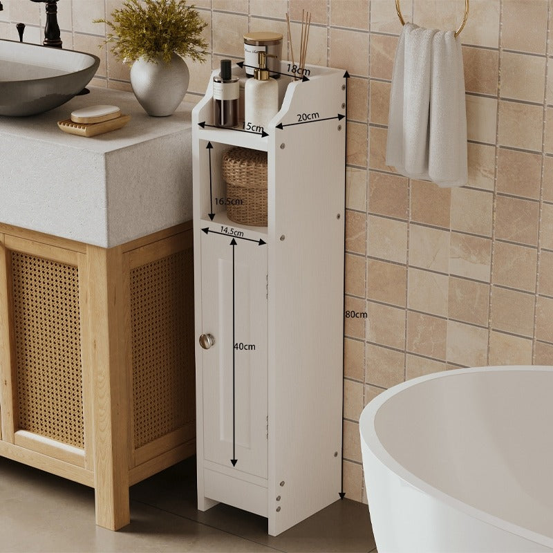 Dulap de Baie Ingust Tip Coloana cu 4 Rafturi, Alb, 18x20x80 cm, din MDF Loft