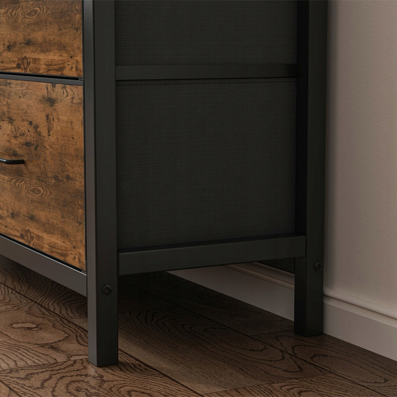 Dulap comodă 7 sertare 98 cm – maro rustic, MDF, cadru metalic, design loft