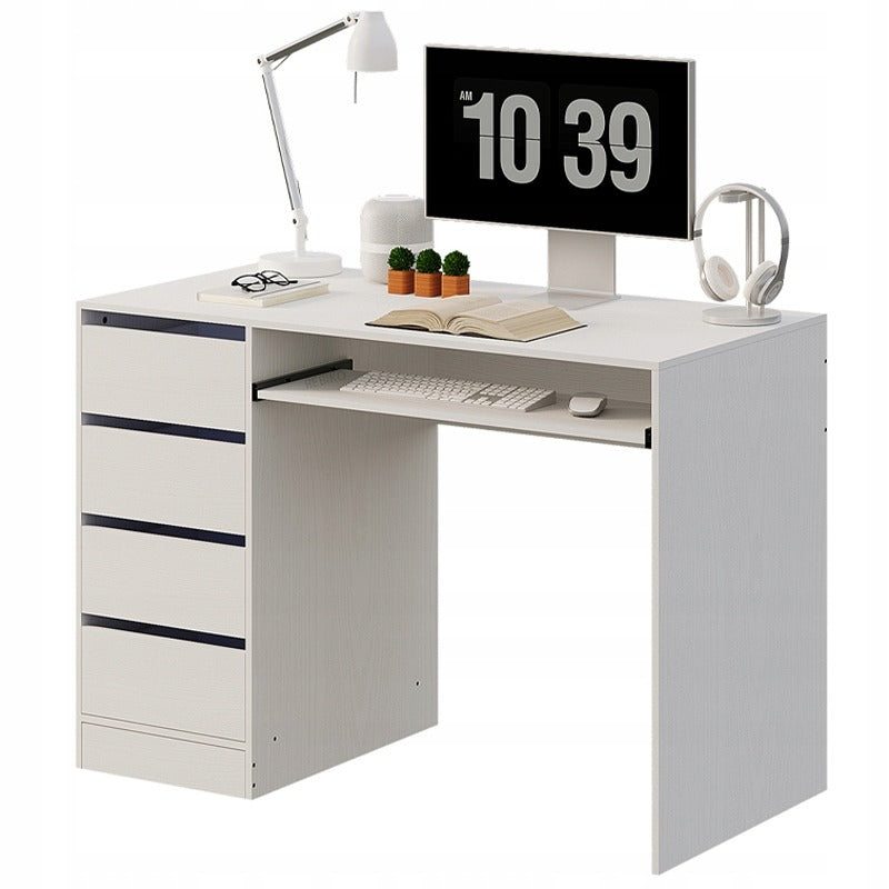 Birou Tineret cu Sertare si Raft, Alb Complet din MDF, 110x55x77 cm
