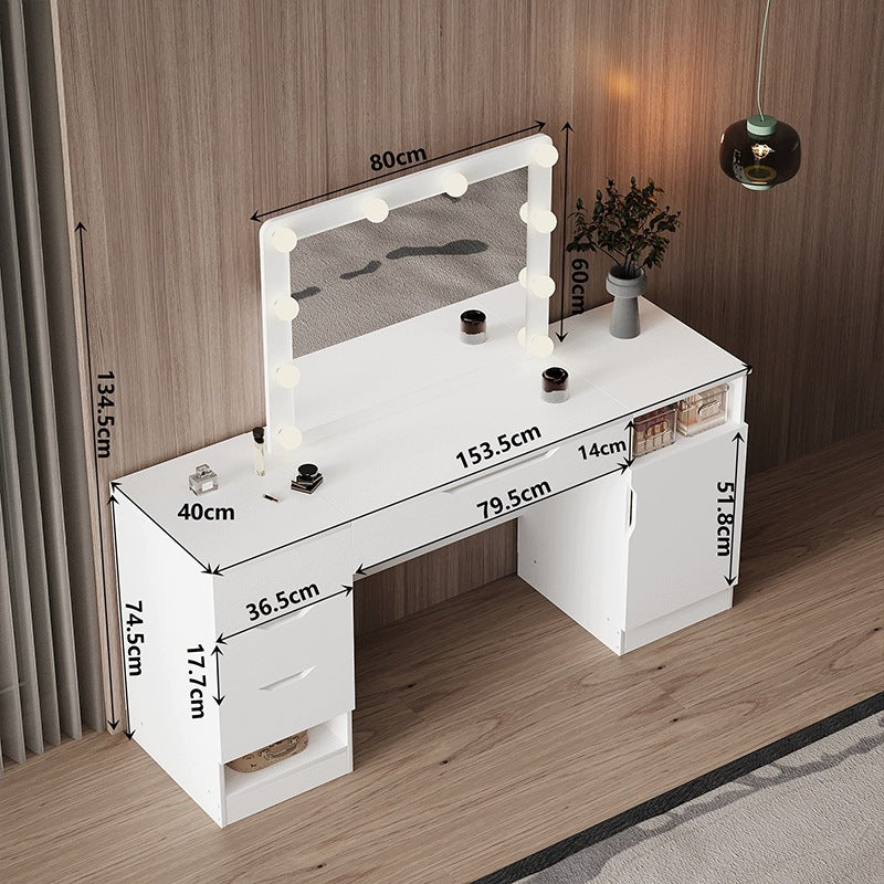 Masuta de Toaleta Profesionala cu Oglinda LED 80x60 cm, Statie Machiaj Alba XXL, 154 cm