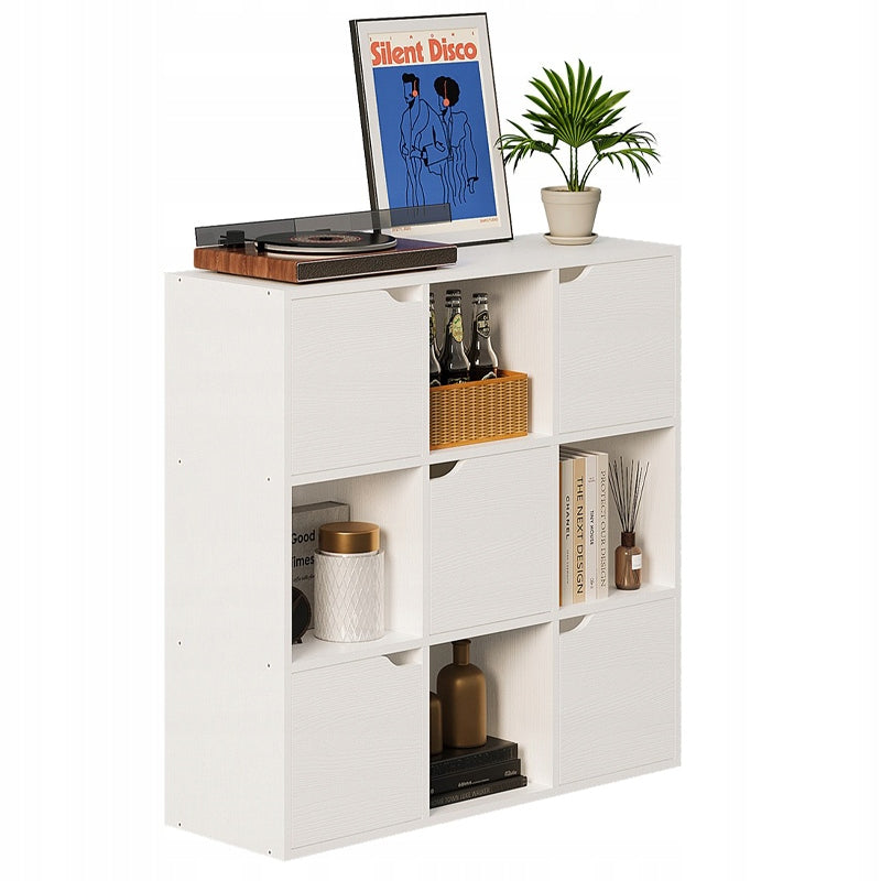 Etajera Alba cu 9 Rafturi, Deschise si Inchise, Stil Loft Modern, 90x90x30 cm