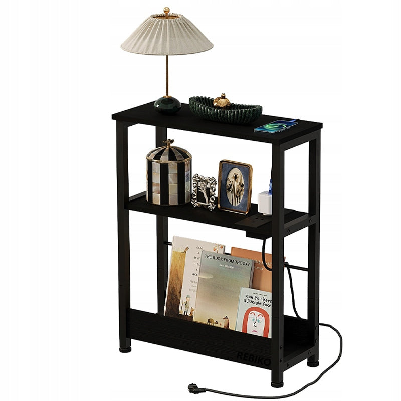 Noptiera Ingusta Stil Loft cu Prelungitor Incorporat, Neagra, 45x18x57.5 cm