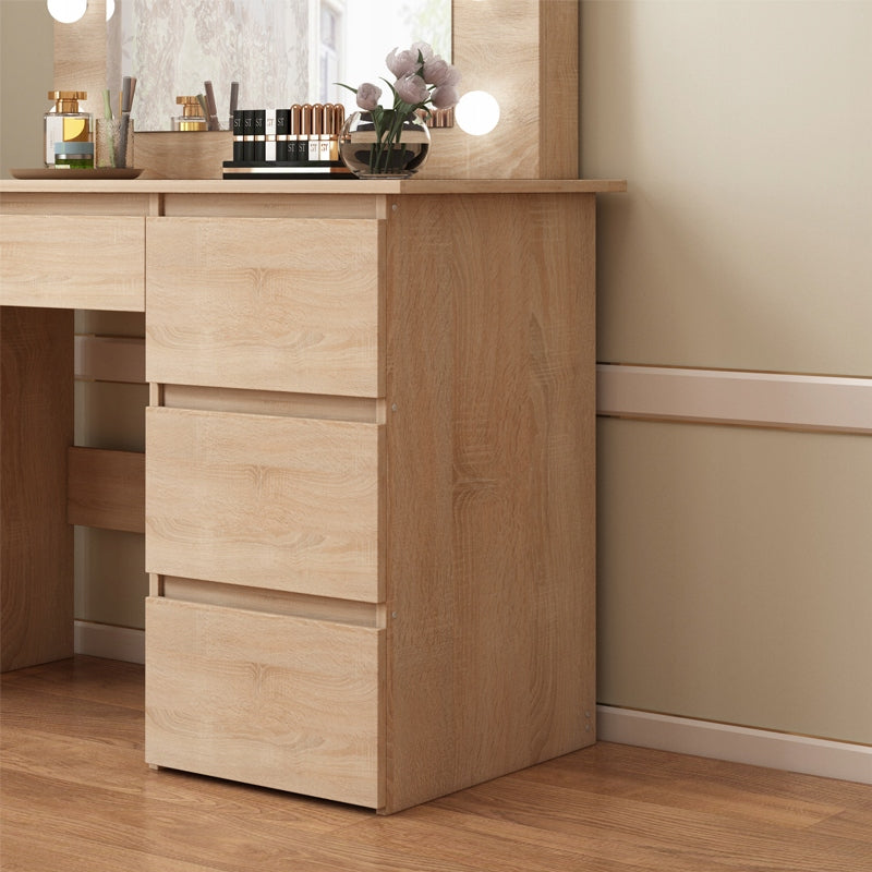Masa de Toaleta cu Oglinda LED si 4 Sertare, Maro din MDF, 90x40x140 cm