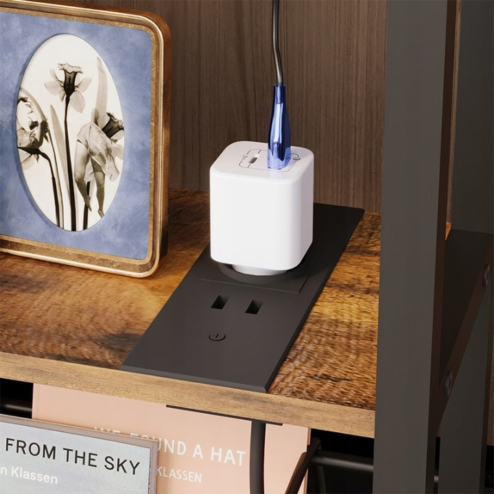 Mini-Biblioteca Stil Loft cu Porturi USB si Prelungitor, Maro Rustic, 44.8x17x57.5 cm