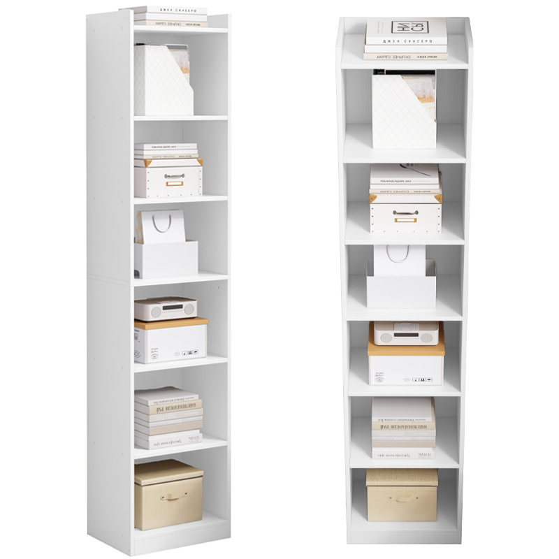 Bibliotecă verticală 180 cm – albă, 7 compartimente, MDF, pentru living/birou