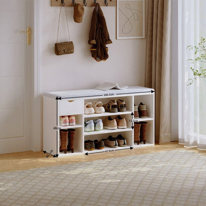 Pantofar cu Șezut și Pernă 100cm – Bancă Hol Albă Stil Loft