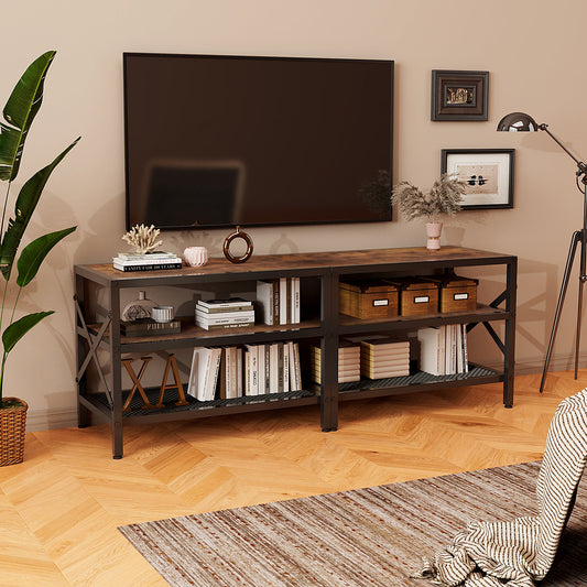 Comoda TV Stil Loft 140 cm, Suport TV Maro Rustic, Depozitare Media pentru Living