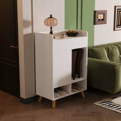 Dulap pentru Pantofi din Lemn Alb Mat cu Sertar si Usi, Comoda Hol 60x32x90 cm