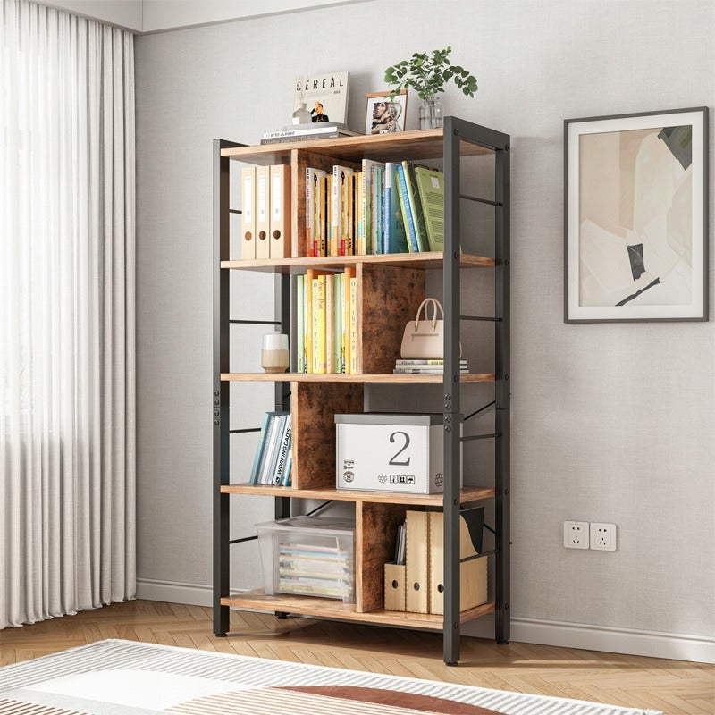 Biblioteca Tip Scara Stil Industrial Loft din Metal si MDF Maro Rustic, 155 cm