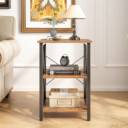 Noptieră loft 40 cm – maro rustic, 2 polițe, MDF + cadru metalic