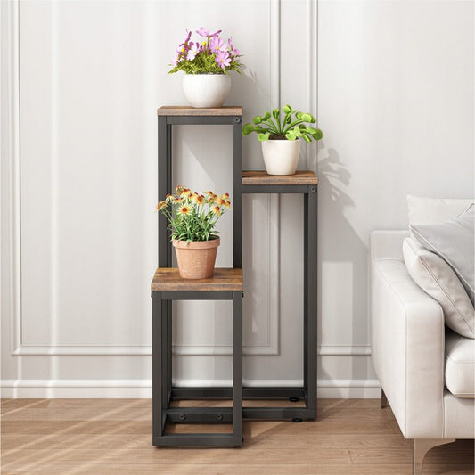 Raft flori 3 etaje – suport plante metalic, design rustic