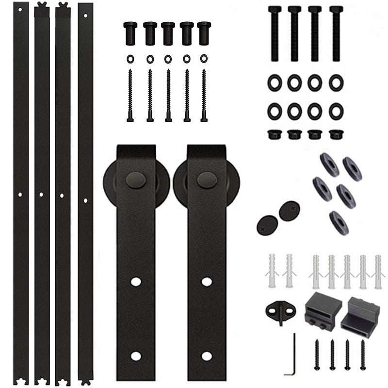 Kit Sistem Usi Glisante 2m Stil Loft, Feronerie Culise Usa Hambar Negru, 200 cm