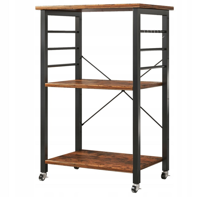 Carucior Bucatarie pe Roti Stil Loft Maro Rustic, 60x40x89 cm