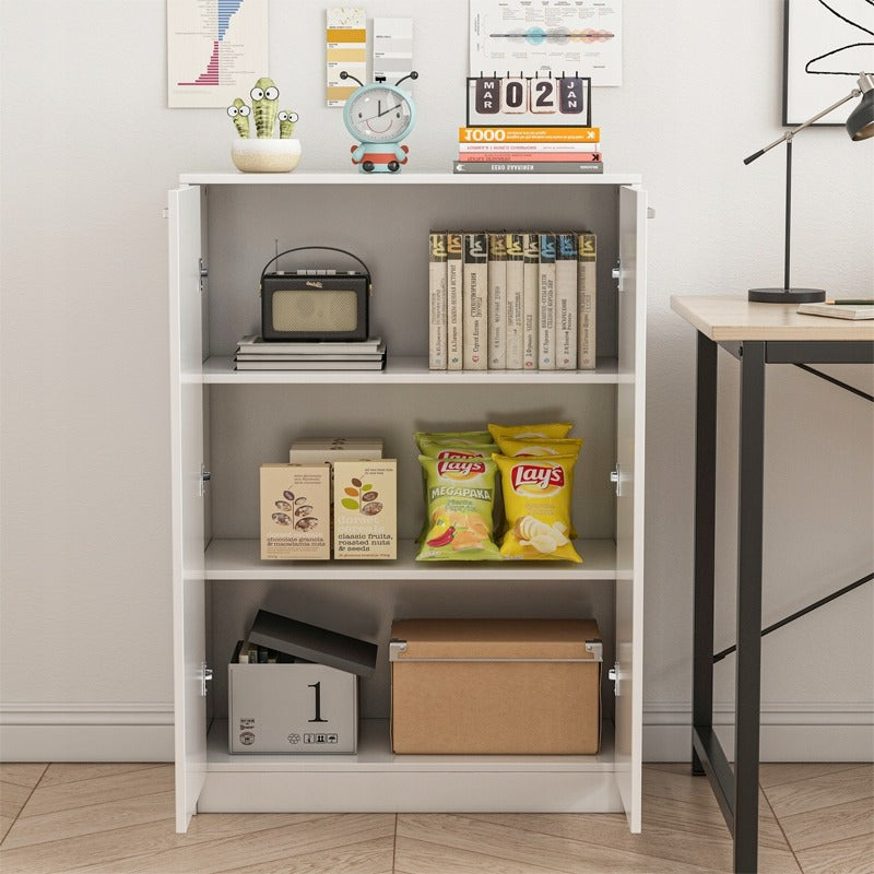 Comoda Turn din MDF Alb cu Accente Negre Stil Loft, 77x35x108 cm