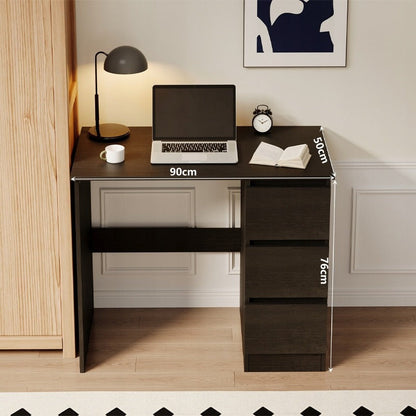 Birou Calculator Stil Loft cu 3 Sertare, Negru Texturat din MDF, 90x50x76 cm