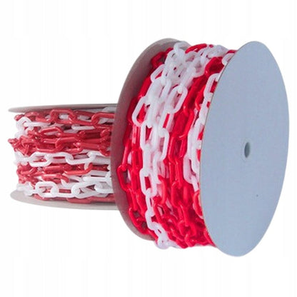 Lant de Avertizare din Plastic Alb-Rosu, Lungime 25 m, Grosime 6 mm