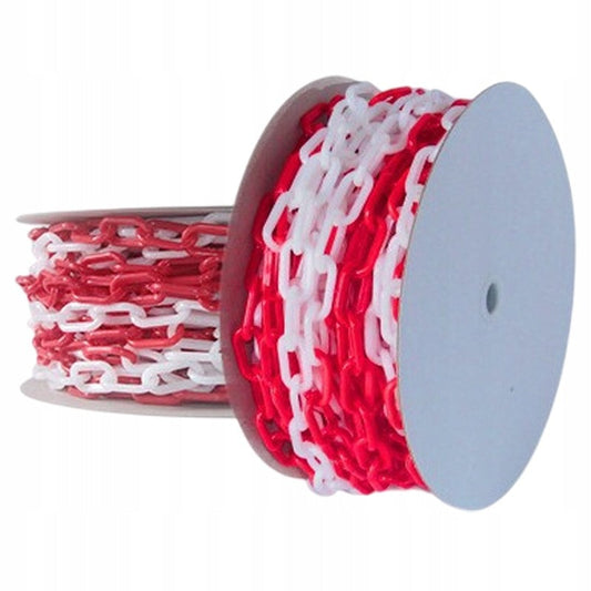 Lant de Avertizare din Plastic Alb-Rosu, Lungime 25 m, Grosime 6 mm