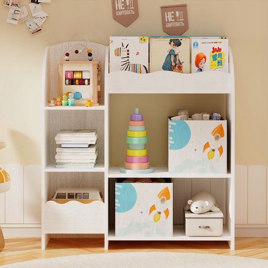 Biblioteca Stil Loft Alb cu 2 Usi, 100 cm, Dulap pentru Jucarii sau Depozitare Carti