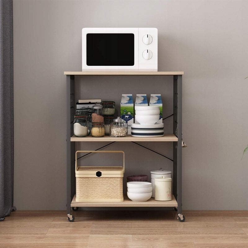 Carucior de Bucatarie Mobil din Metal si MDF Maro Deschis, 60x40x89 cm