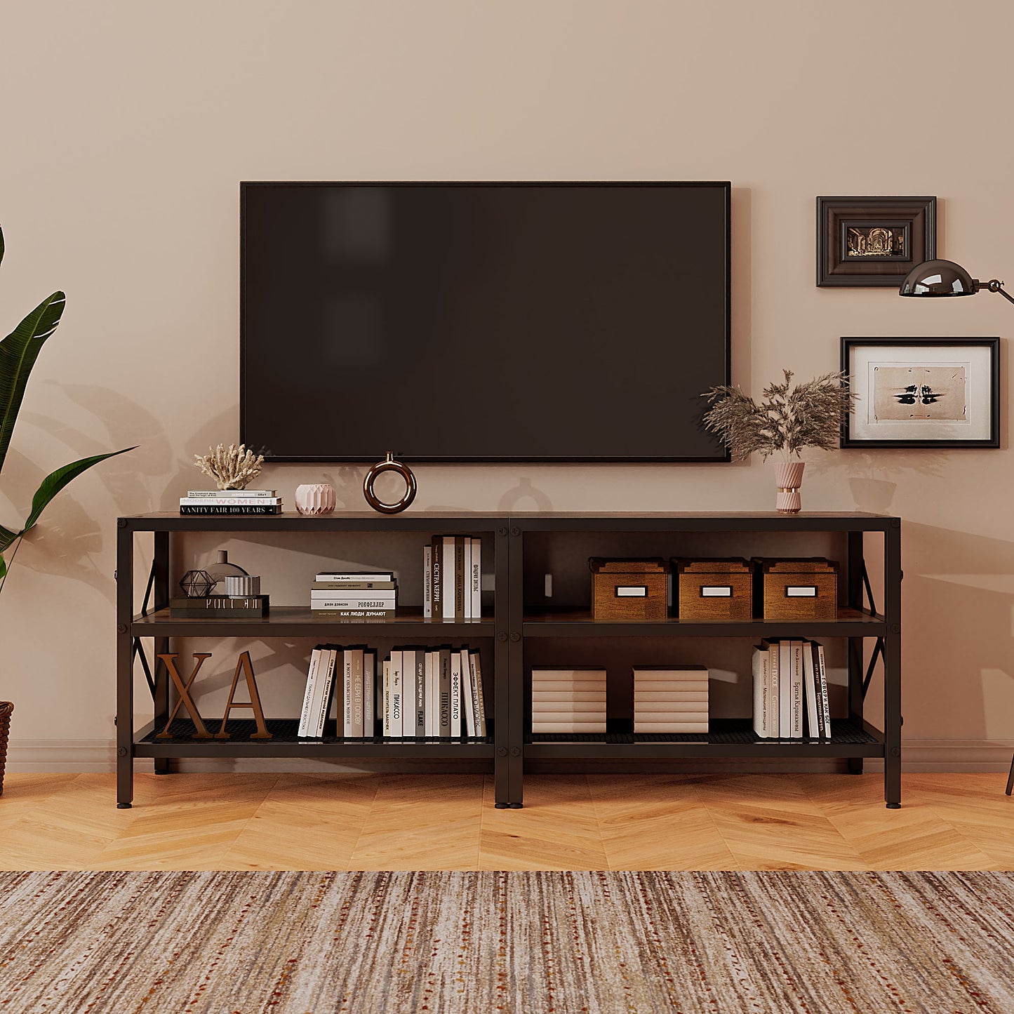 Comoda TV Stil Loft 140 cm, Suport TV Maro Rustic, Depozitare Media pentru Living