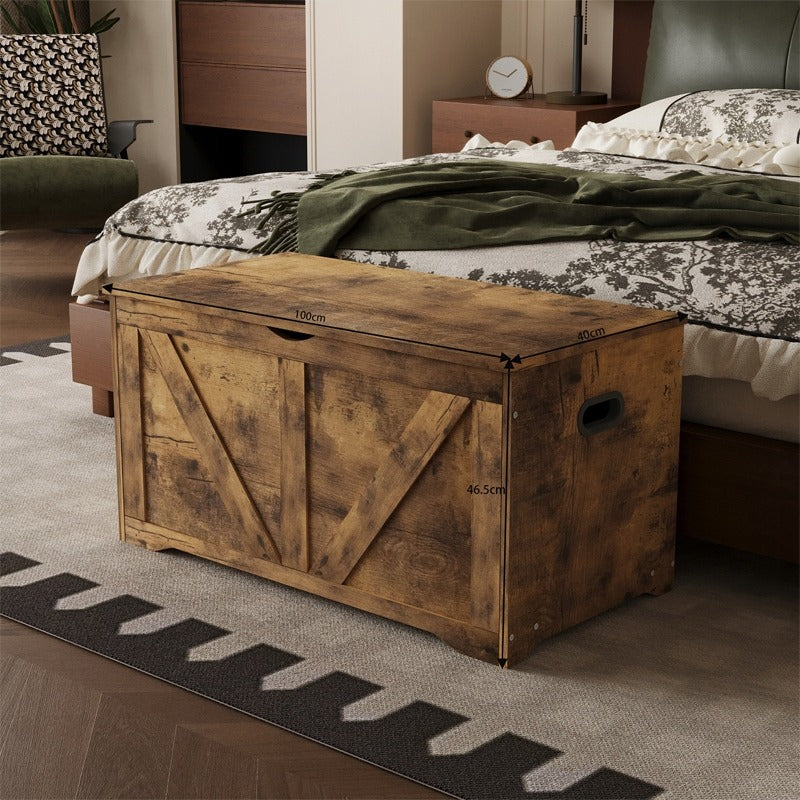Banca Hol cu Lada Depozitare din Lemn, Stil Loft Industrial, Maro Rustic, 100 cm