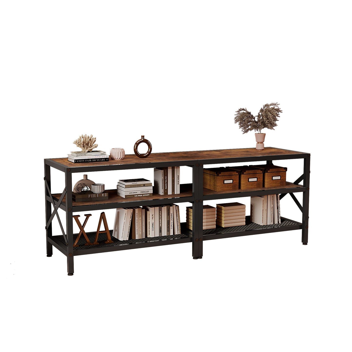 Comoda TV Stil Loft 140 cm, Suport TV Maro Rustic, Depozitare Media pentru Living