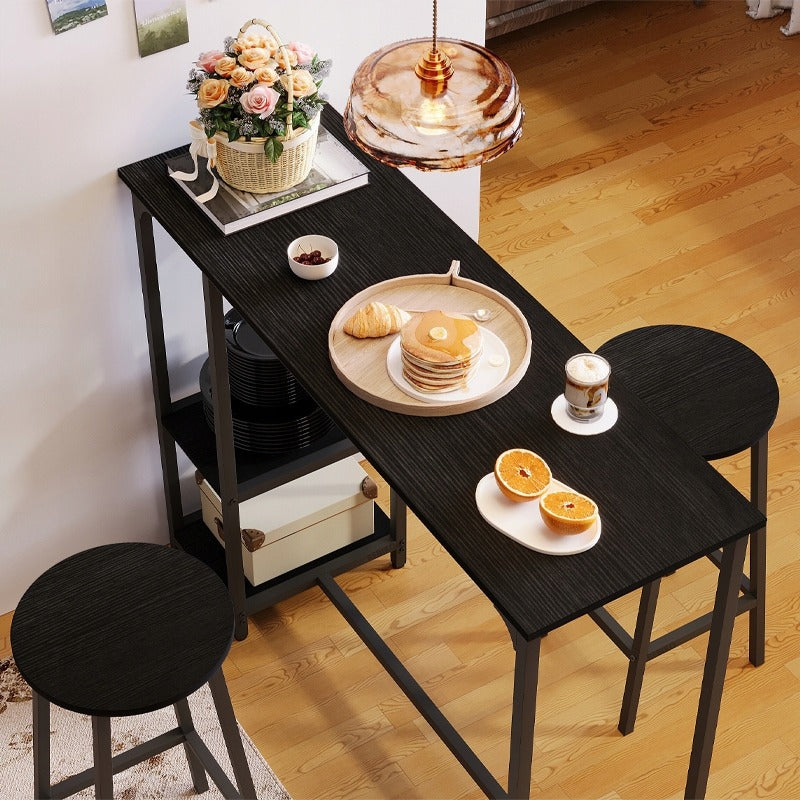 Set Bar Stil Loft cu Masa 120 cm si 2 Scaune Taburet, Complet Negru din Metal