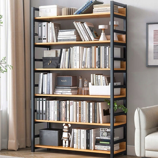 Biblioteca Inalta Stil Industrial Loft cu 6 Rafturi din Metal si Lemn, 80x30x174 cm