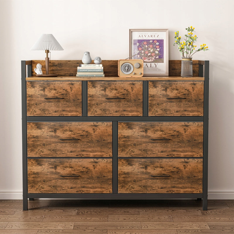Dulap comodă 7 sertare 98 cm – maro rustic, MDF, cadru metalic, design loft