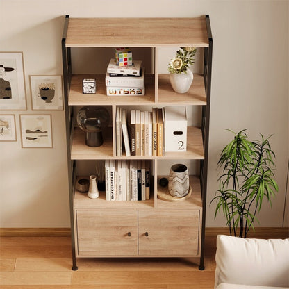 Biblioteca Stil Loft 155 cm, Rafturi Deschise si Dulapuri, MDF si Metal, 74x30 cm