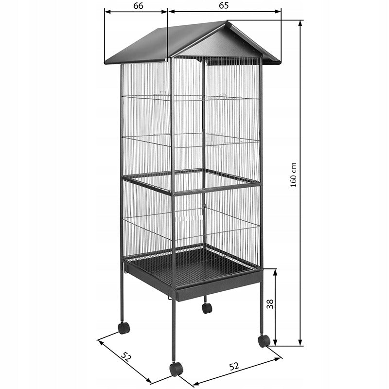 Volieră Mare Papagali 160cm – Cușcă Metalică Păsări Exotice cu Roți
